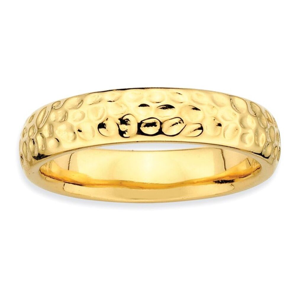 4.5mm Stackable 14K Yellow Gold Plated Silver Hammered Band Size 6